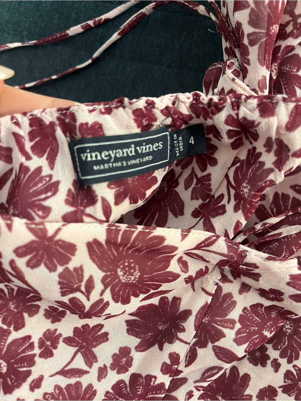 Vineyard Vines Burgundy Floral Tie-Neck/Halter Maxi Dress - Picture 2 of 6